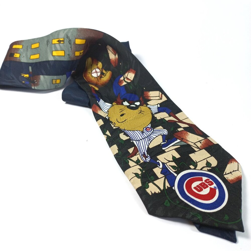 Cubs tie MLB necktie with Taz vintage looney tunes Baseball toons Cub fan ties